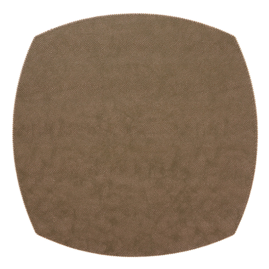 The Bodrum Allure Elliptic Square Placemat Set of 4 features tan-colored, textured mats with subtle beaded edges—perfect for enhancing your table setting with elegance.
