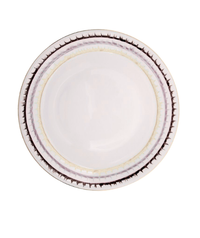 Marie Daage Sisal 1 dinner plate featuring a wide border with a dark brown brushstroke rim and a textured, pale yellow patterned band of hand-painted Limoges porcelain.