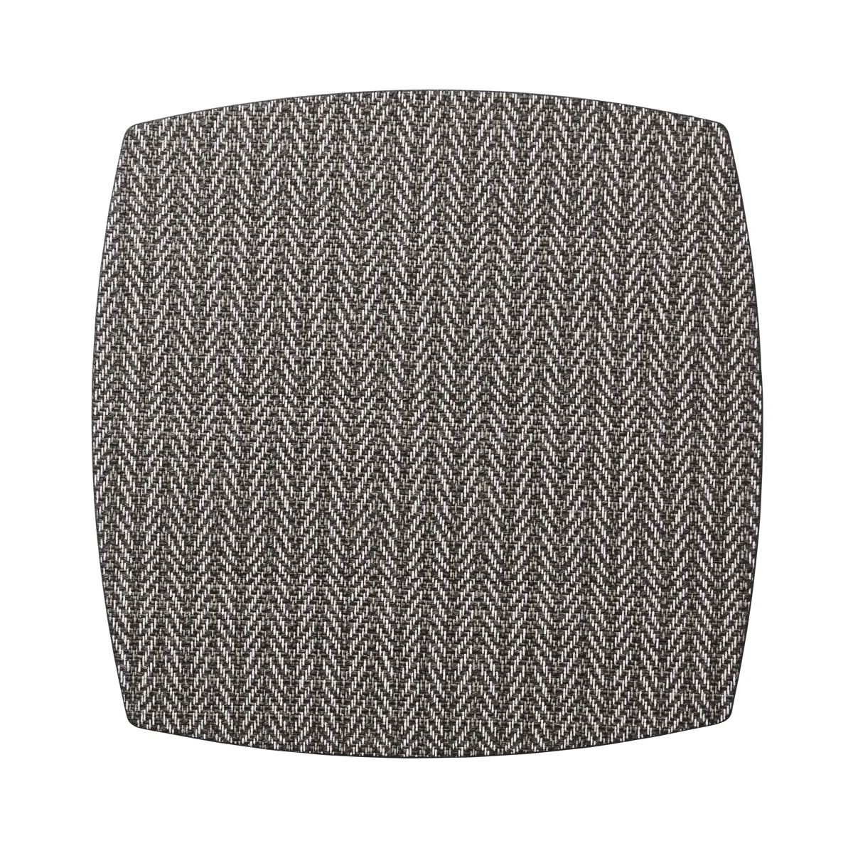 Square Twill Placemat Set of 4 - Black & White with rounded sides and a black and white herringbone pattern inspired by men’s suiting.