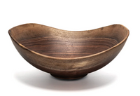 The Andrew Pearce Live Edge Wood Bowl Walnut features a handcrafted, shallow design with smooth, organic curves and visible walnut grain, handmade in Vermont and shown against a white background.
