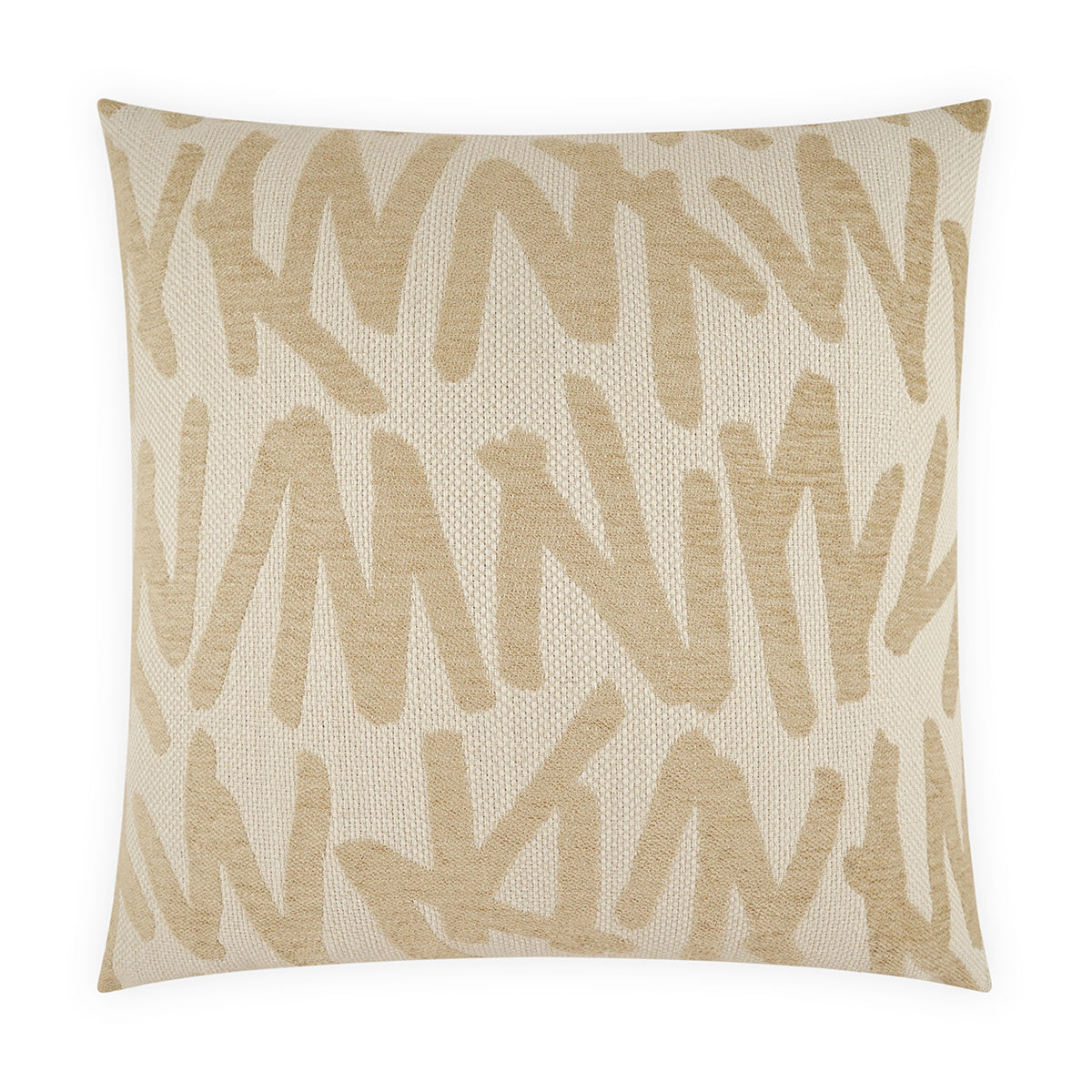 The Gambit Bone Pillow by D.V. KAP / Canaan Company is a square contemporary throw pillow with cream textured fabric and a tan abstract zigzag pattern—an ideal modern graphic accent for any space.