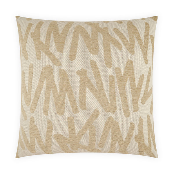 The Gambit Bone Pillow by D.V. KAP / Canaan Company is a square contemporary throw pillow with cream textured fabric and a tan abstract zigzag pattern—an ideal modern graphic accent for any space.