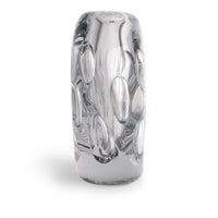 The Whitney Vase by FlowDecor Inc. is a contemporary clear glass vase featuring oval indentations across its surface, displayed upright on a white background.