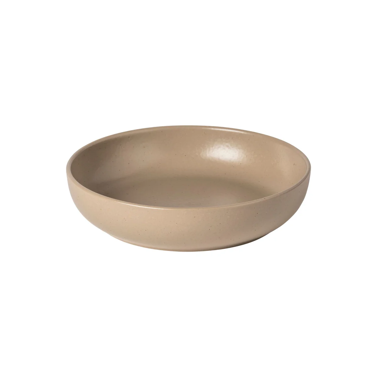 The Pacifica Chestnut- bowl by Casafina/Costa Nova, a plain, round, shallow beige ceramic piece, is displayed against a white background.