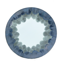 Marie Daâge Cercle D’Ecailles Platinum Filet round Limoges porcelain plate with a scalloped blue rim pattern.