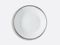 A Bernardaud Athena Platinum Dinnerware plate with a thin metallic silver geometric border is displayed on a light gray background.