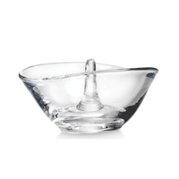The Simon Pearce Champlain Ring Holder is a modern, handcrafted glass bowl with thick walls and a central raised divider for holding rings, shown empty on a white background.