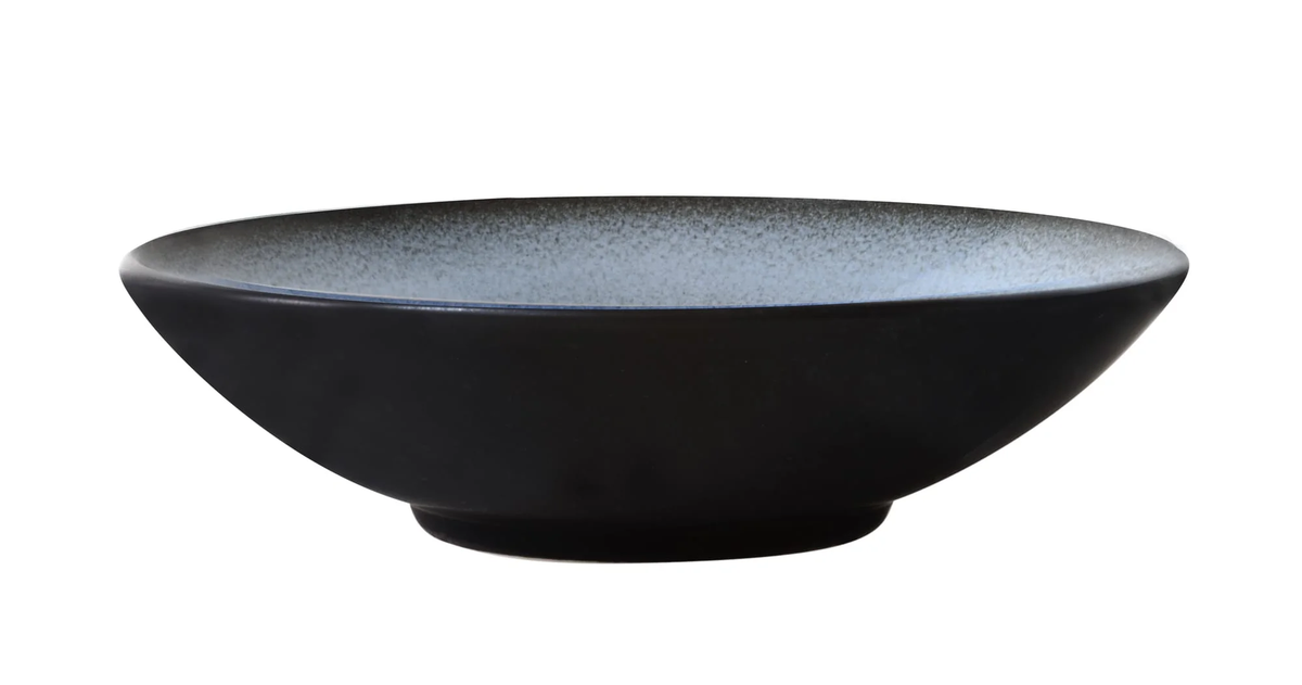 The Tourron Ecorce Dinnerware Bleu & Grey by Jars - Rosenthal is a handmade French stoneware bowl featuring a matte black exterior and gradient light gray interior, shown on a white background.