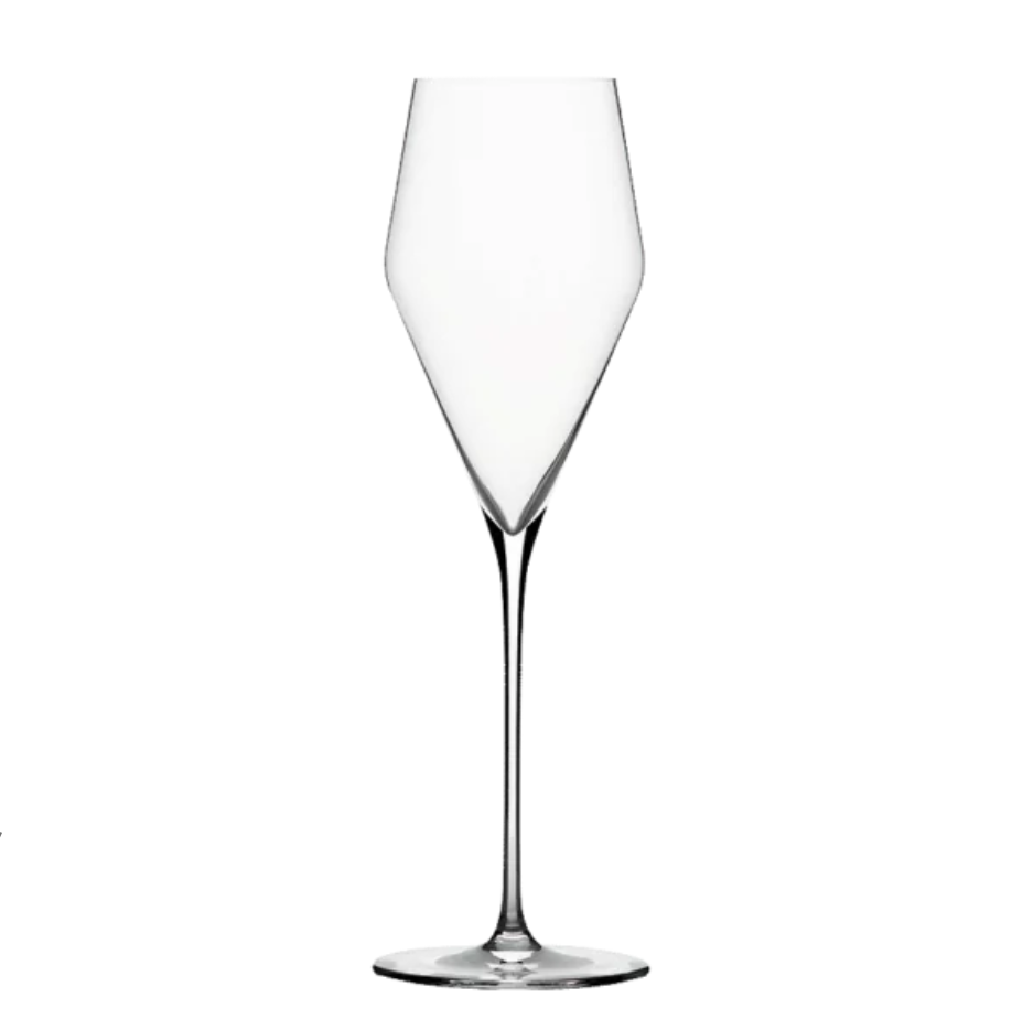 The Zalto Champagne Flute by Grand Cru Selections / Zalto features a modern, angular bowl and long, slender stem, shown empty against a plain white background.