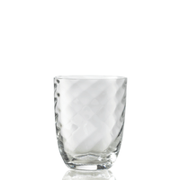 The Idra Tumbler Optic Twist by Nason Moretti is a clear glass with a textured, diamond-patterned surface, shown against a white background.