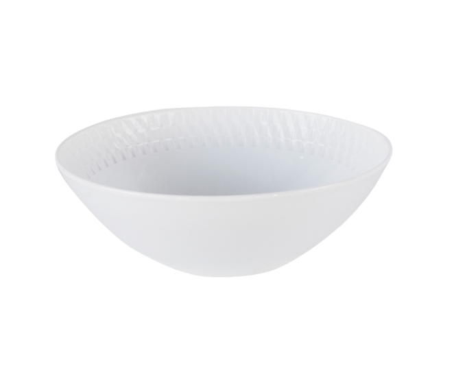 A Bernardaud Twist White Dinnerware bowl featuring a slightly flared rim and subtle textured edge, shown against a white background.