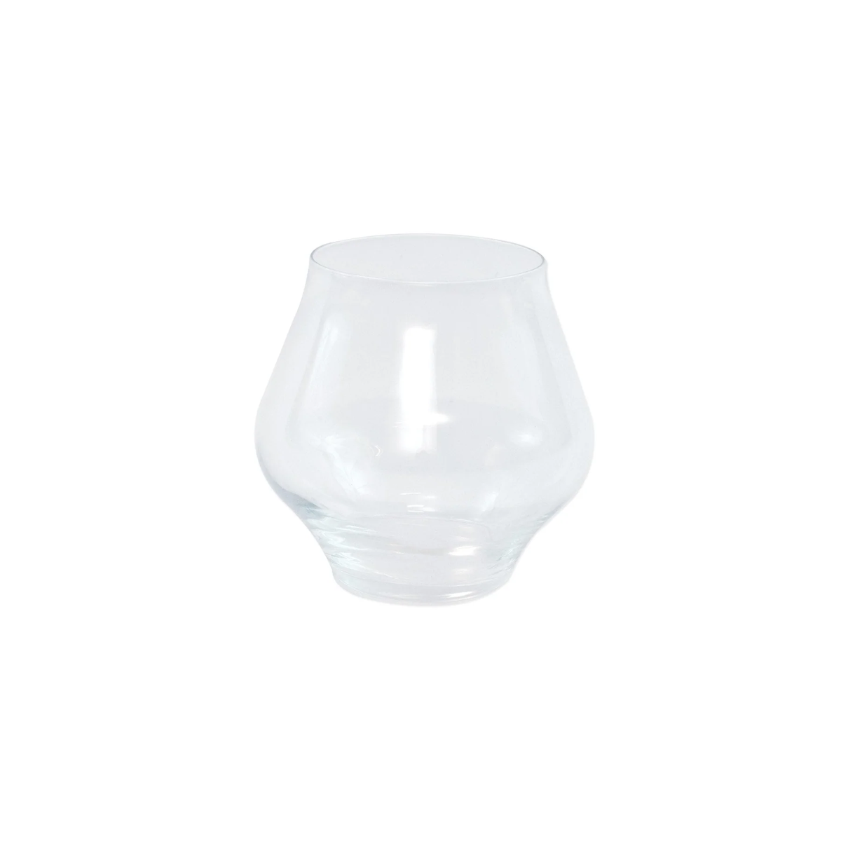 The Vietri Contessa Stemless Wine Clear glass, featuring a wide bottom and narrow opening, is centered on a plain white background.