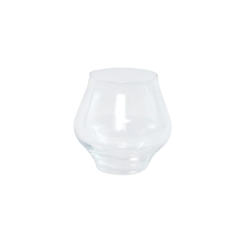 The Vietri Contessa Stemless Wine Clear glass, featuring a wide bottom and narrow opening, is centered on a plain white background.