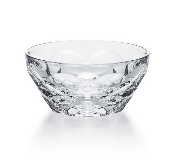 The Baccarat Swing Bowl features a clear faceted cut with a diamond pattern, ideal for adding modern style to your brunch tableware collection.