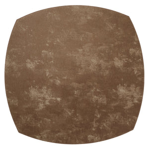 The Bodrum Velvet Elliptic Square Placemat Set of 4 features brown, textured, easy-care vinyl placemats with rounded edges and a mottled finish—ideal for adding luxe style to your dining table.