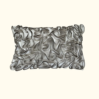 The Threads Soft Goods Zipper Pillow Natural 13 x 20 features sheer, mesh-like fabric and wavy black-edged ruffles for a textured look that stands out beautifully against a light beige background.