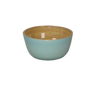 The Bamboo Classic - Mini Dip Bowl by Albert L features a round, food-safe bamboo design with a glossy light blue exterior and natural wood-toned interior, shown on a plain white background.