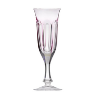 The Moser Lady Hamilton Champagne Glass (140ml) features hand-cut crystal with a subtle pink tint, faceted design, slender stem, and wide base, highlighting refined craftsmanship. Shown isolated on a white background.