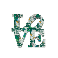 The Eye Candy College Love Sculpture features large LOVE letters adorned with Tulane University text, logos, and mascot in school colors—an ideal graduation gift or custom decor for any dedicated fan.