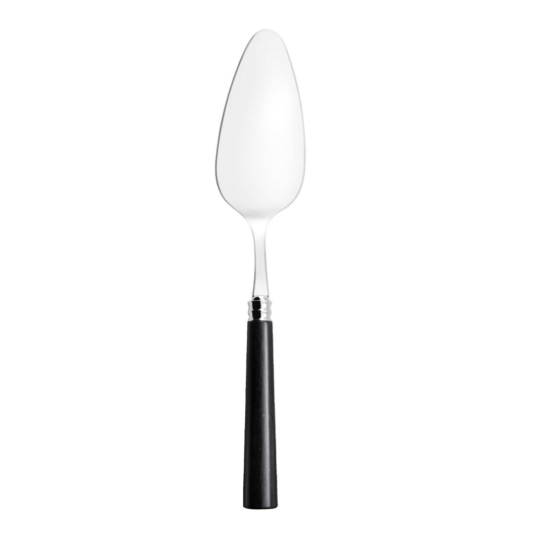 A Marat Wood Flatware cake or pie server by Capdeco, featuring a tapered triangular blade and wood handle, is displayed against a plain white background—a stylish piece for any French cutlery collection.