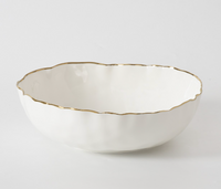 The PAMPA BAY Portofino Serving Bowl features white porcelain with a scalloped, irregular edge and delicate gold trim, shown on a plain white background.