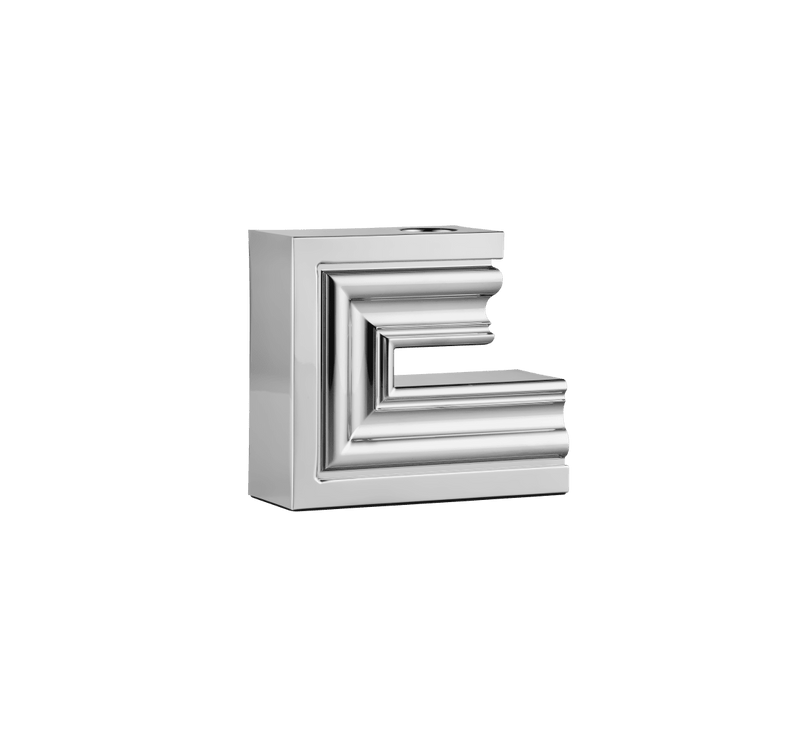 The Perspectives Chrome Candle Holder Large by Christofle features bold geometric lines and a reflective chrome finish. This modern decorative piece stands out against a plain white background, making it a stunning contemporary centerpiece.