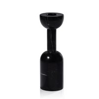 The Kym Black Candle Holders by Zodax feature a wide base, slim stem, and half-sphere top with a circular candle opening—a striking modern accent for your candle holder collection.
