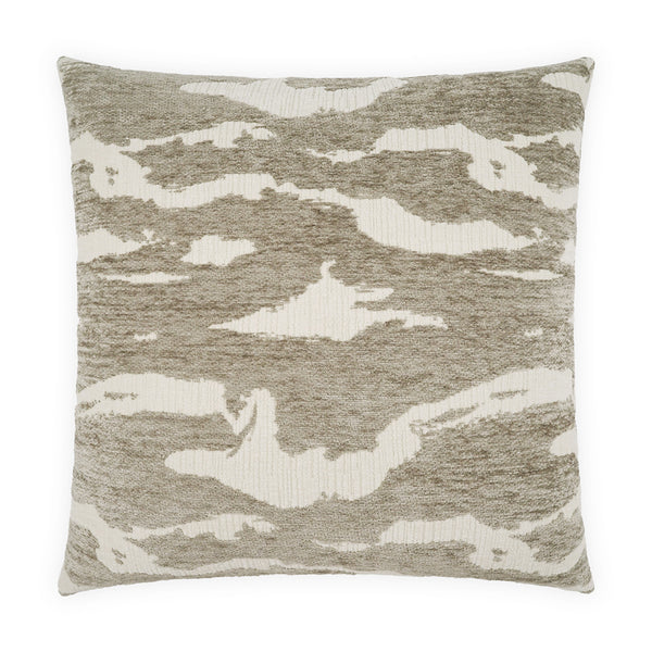 The Felix Dove Pillow by D.V. KAP / Canaan Company features a taupe and cream abstract design, adding modern elegance to any room.