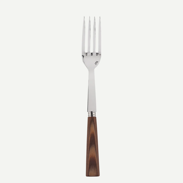 The Sabre Nature Serving Fork features four stainless steel tines and a polished, chocolate-colored wood handle, shown against a plain white background.