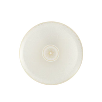 A round, white porcelain dinner plate from the Christofle Malmaison Imperiale Gold collection, featuring elegant gold detailing, viewed from above against a plain white background.
