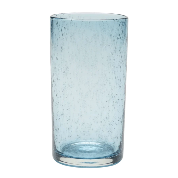 The Quinn Glassware Set/6 by Blue Pheasant features tall, charcoal blue highball tumblers with a cylindrical design and small air bubbles—perfect for adding creative flair to any table setting.