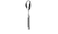 The Capdeco Conty Serving Spoon Grey features a shiny stainless steel bowl and a smooth grey handle, displayed upright on a plain white background.