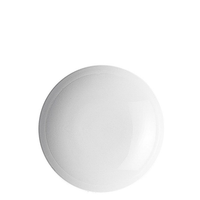 A round, rimless soup bowl with a subtle textured pattern from above on white—a sleek piece of white dinnerware from the Loft Everyday White Dinnerware collection by Thomas For Rosenthal.