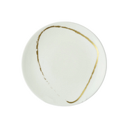 The Sketch Chalk Dinnerware by Royal Crown Derby is a white English fine bone china plate featuring a single uneven gold brushstroke arc near the rim, shown against a plain white background.