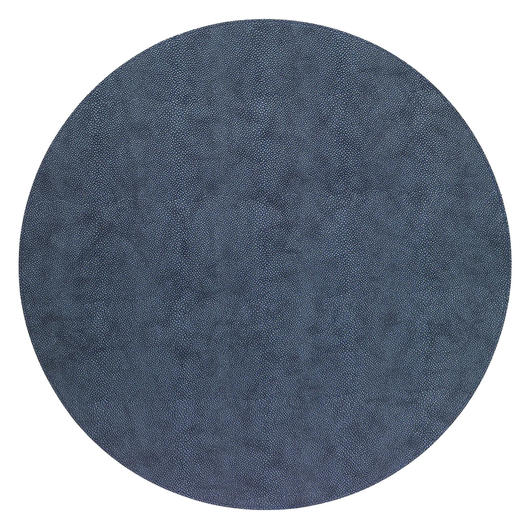 The Bodrum Stingray Round Placemat set of 4 in navy features a dark blue textured finish with a subtle dotted pattern, shown from above on a white background.