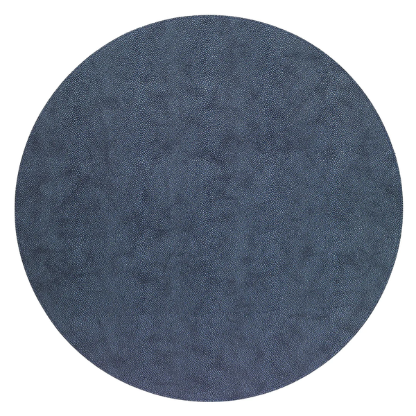 The Bodrum Stingray Round Placemat set of 4 in navy features a dark blue textured finish with a subtle dotted pattern, shown from above on a white background.