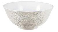 A Raynaud Mineral Irise Dinnerware Pearl Grey bowl featuring Limoges porcelain with a textured, hammered exterior and smooth, glossy interior, displayed against a plain white background.