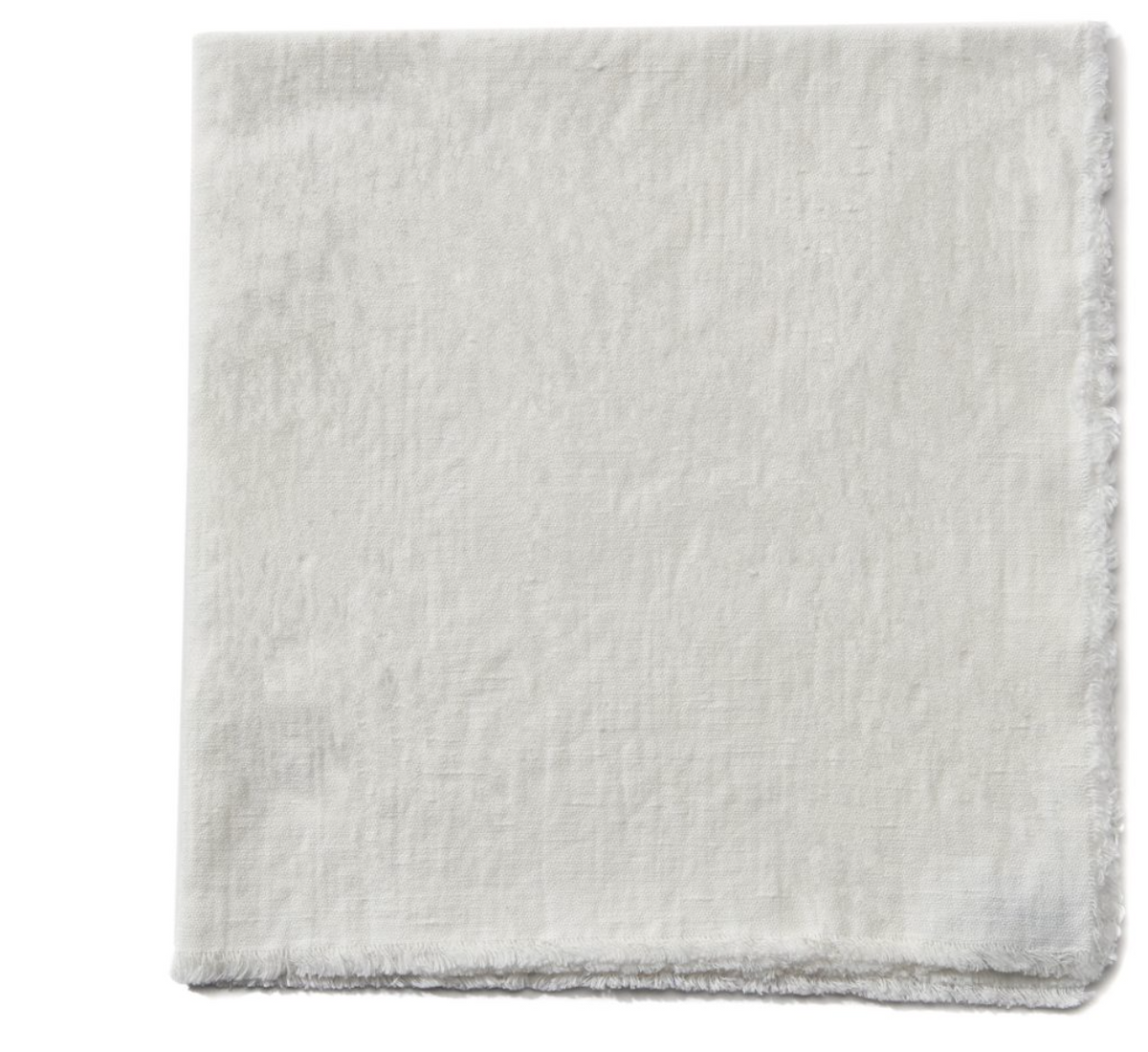 The Deborah Rhodes Woven Washed Fringe Napkin Natural Set of 4 features square, off-white linen cotton napkins with a textured surface and fringed edges, shown neatly folded on a white background.