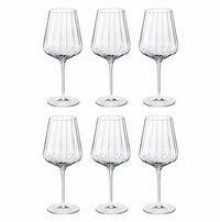 The Georg Jensen Bernadotte Glassware Set of 6 features identical, lead-free crystal wine glasses with long stems and gently fluted bowls, showcasing a timeless Scandinavian design, arranged in two rows of three against a white background.