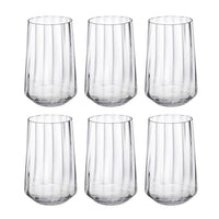 Six clear Bernadotte Glassware tumblers by Georg Jensen, arranged in two rows against a white background, showcase sleek Scandinavian design with gently tapered sides—timeless elegance in a set of 6 from this renowned brand.