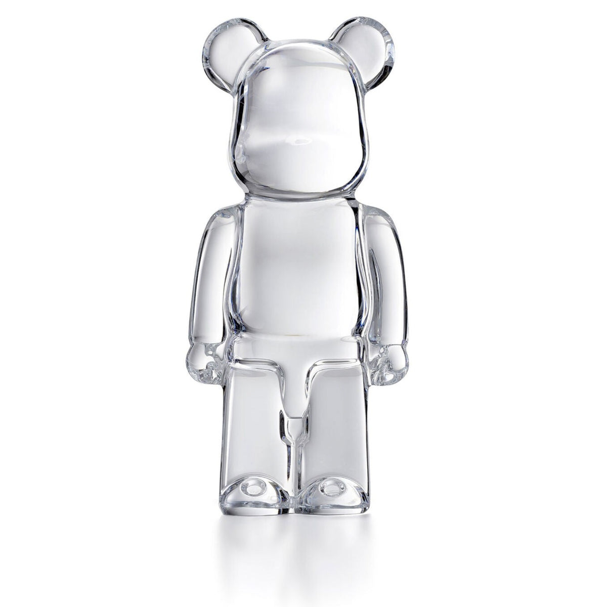 The Baccarat Bear Brick is a clear, glass-like bear art toy with rounded ears and a smooth surface, standing upright on a white background—a luxury collectible ideal for any Baccarat crystal enthusiast.