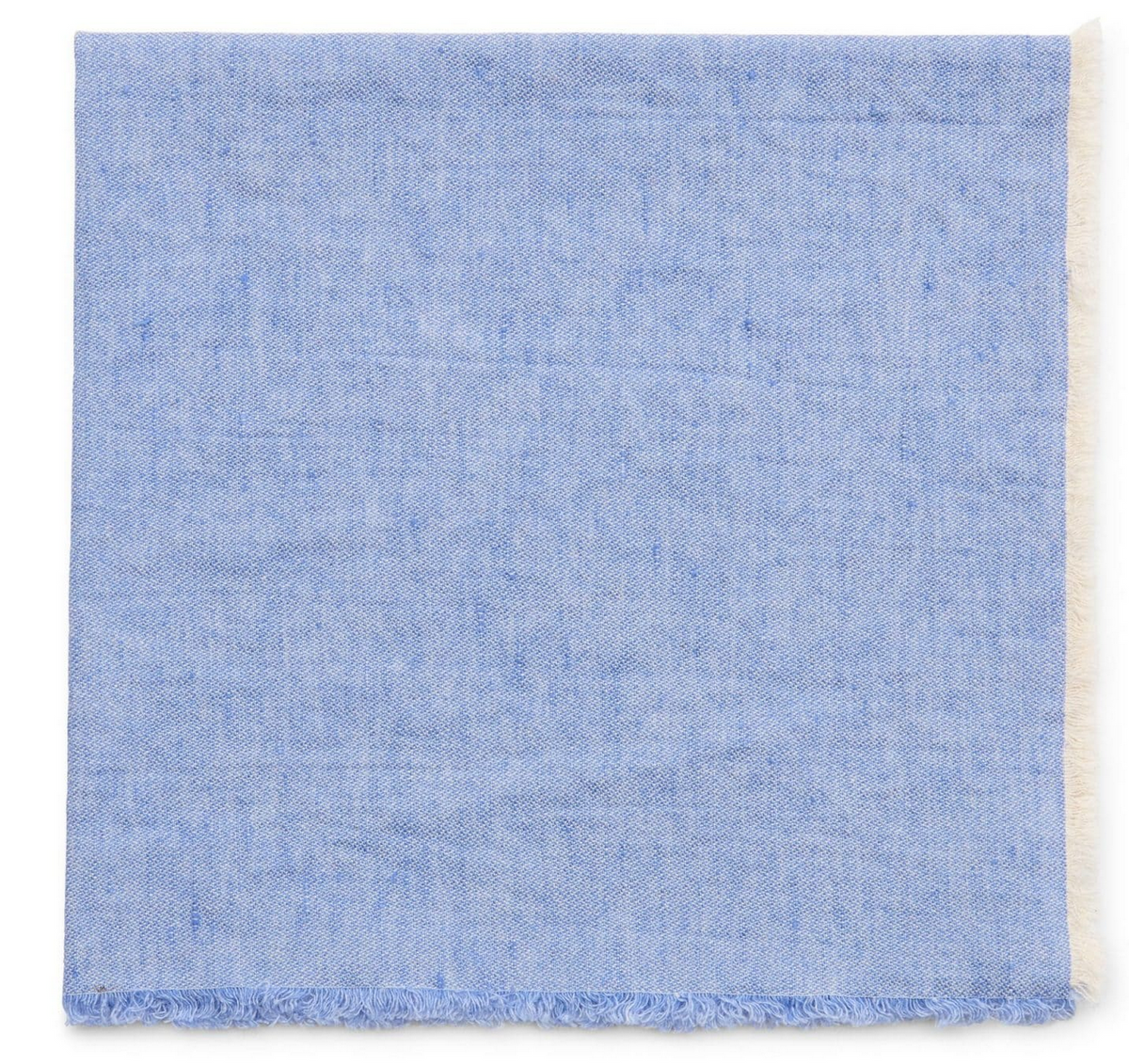 The Deborah Rhodes Woven Washed Fringe Napkin Colony Blue Set of 4 features slightly textured, neatly folded linen-cotton napkins with a prewashed fringe along the bottom edge.