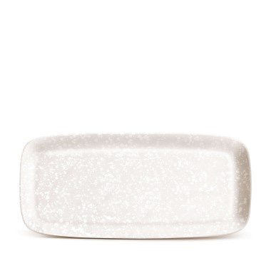 The Alchimie Dinnerware White by L'Objet is a rectangular white ceramic platter with rounded edges and a subtle speckled pattern, shown against a plain white background.