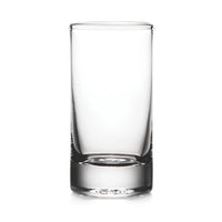The Simon Pearce Ascutney Highball glass tumbler stands upright on a white background, featuring a thick base and smooth sides.
