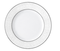 The Bernardaud Dune Dinnerware round white plate, crafted from Limoges porcelain, features a textured, wavy rim and smooth center, shown from above against a white background.
