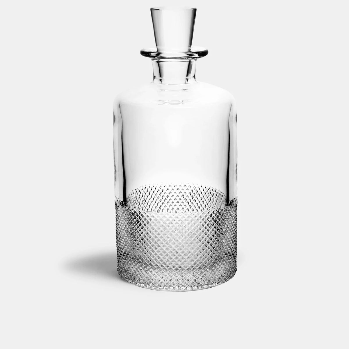 The Richard Brendon Diamond Decanter Large features clear crystal, a round stopper, and a diamond-patterned lower half—ideal for whisky lovers. Photographed against a plain light gray background.