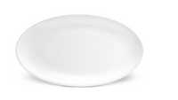 The Soie Tressée White Dinnerware by L'Objet features a large, oval ceramic dinner plate with a subtle textured rim, shown against a white background.