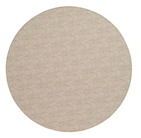 The Bodrum Pronto Round Placemat Beige Set of 4 features round, light beige textured placemats made from phthalate-free vinyl, shown against a white background.