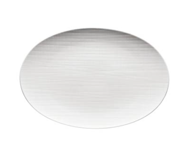 The Mesh Dinnerware White plate by Rosenthal, featuring a plain round shape and brushed silver-tone finish, is displayed against a white background.