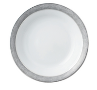 The Bernardaud Sauvage Grey & Platinum is a round white ceramic plate with a snake skin-embossed, metallic grey border on the rim, shown from above against a plain white background.